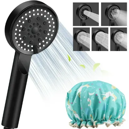 5 Settings High Pressure Shower Head with Shower Cap, Rain Shower Head with Handheld, Water Saving, Anti-Leak, and Adjustable