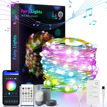 Fairy Lights, 100 LED String Lights with Remote, Music Mode, Remote APP Control & Color Changing - Voice Control, WiFi, Alexa Echo