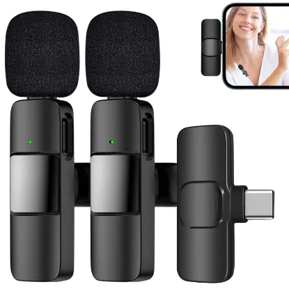 Wireless Microphone for Type-c Port, Plug-Play Wireless Lavalier Mic with 2 Microphone for Phone Video Recording, Interviews, Vlog, Auto Sync and Noise Reduction