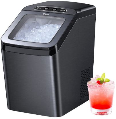 Ice Maker Countertop, Pebble Ice Maker Machine, 30lbs/Day, Auto/Manual Water Refill, Self-Cleaning, Stainless Steel Finish Pellet Ice Maker with Ice Scoop & Basket for Home Office Party