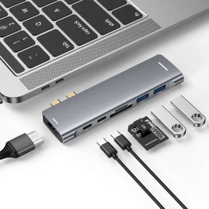 USB C Hub Adapter for MacBook Pro/Air 13 15 16 inch 2020 2019 2018, Type C Multiport Dongle with 4K HDMI, 100W PD, TF/SD, USB-C, and 2 USB 3.0 Ports, MacBook Pro/Air Accessories, space gray
