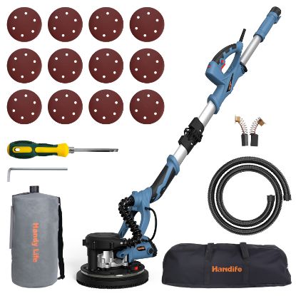 Drywall Sander with Vacuum, 800W 7A Electric Foldable Wall Sander, Adjustable Speed, Double-Deck LED Lights, 800-1800RPM, Dust-Free Automatic Vacuum System and 12 pcs Sanding Discs